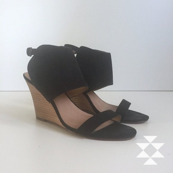 Halogen Shoes - Black Suede Leather Wedge Sandals Shoes 8.5M